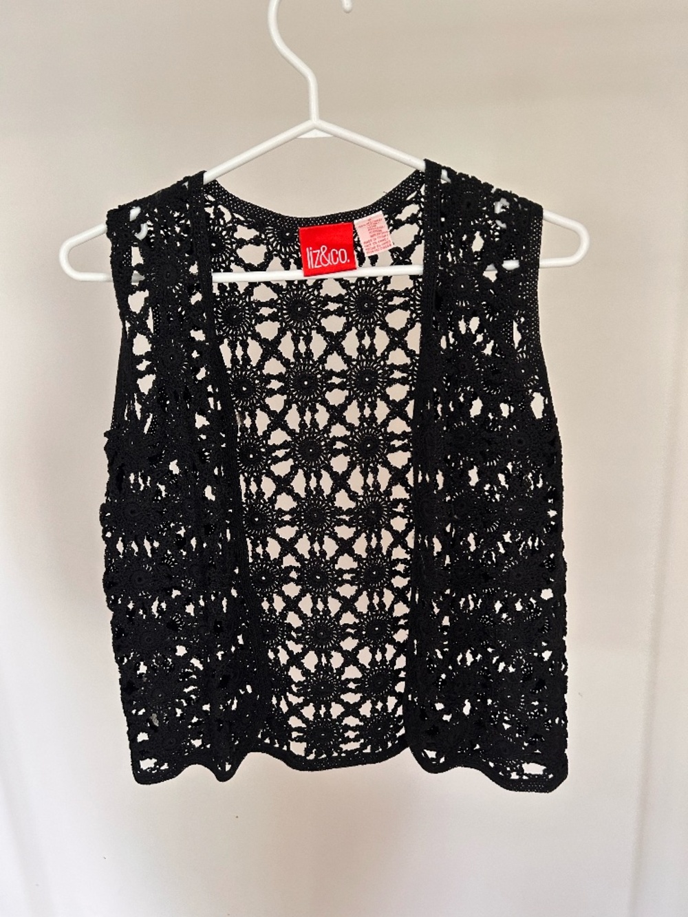 Crochet black cotton vest